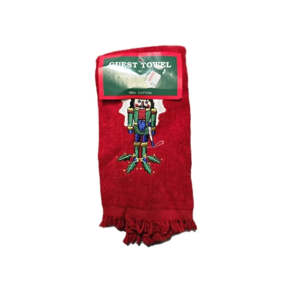 vintage christmas fingertip towel Red Nutcracker New
